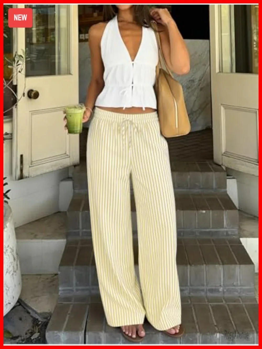 Striped Gingham Pajama Pants Wide Leg Cotton Lounge Bottoms with Pockets